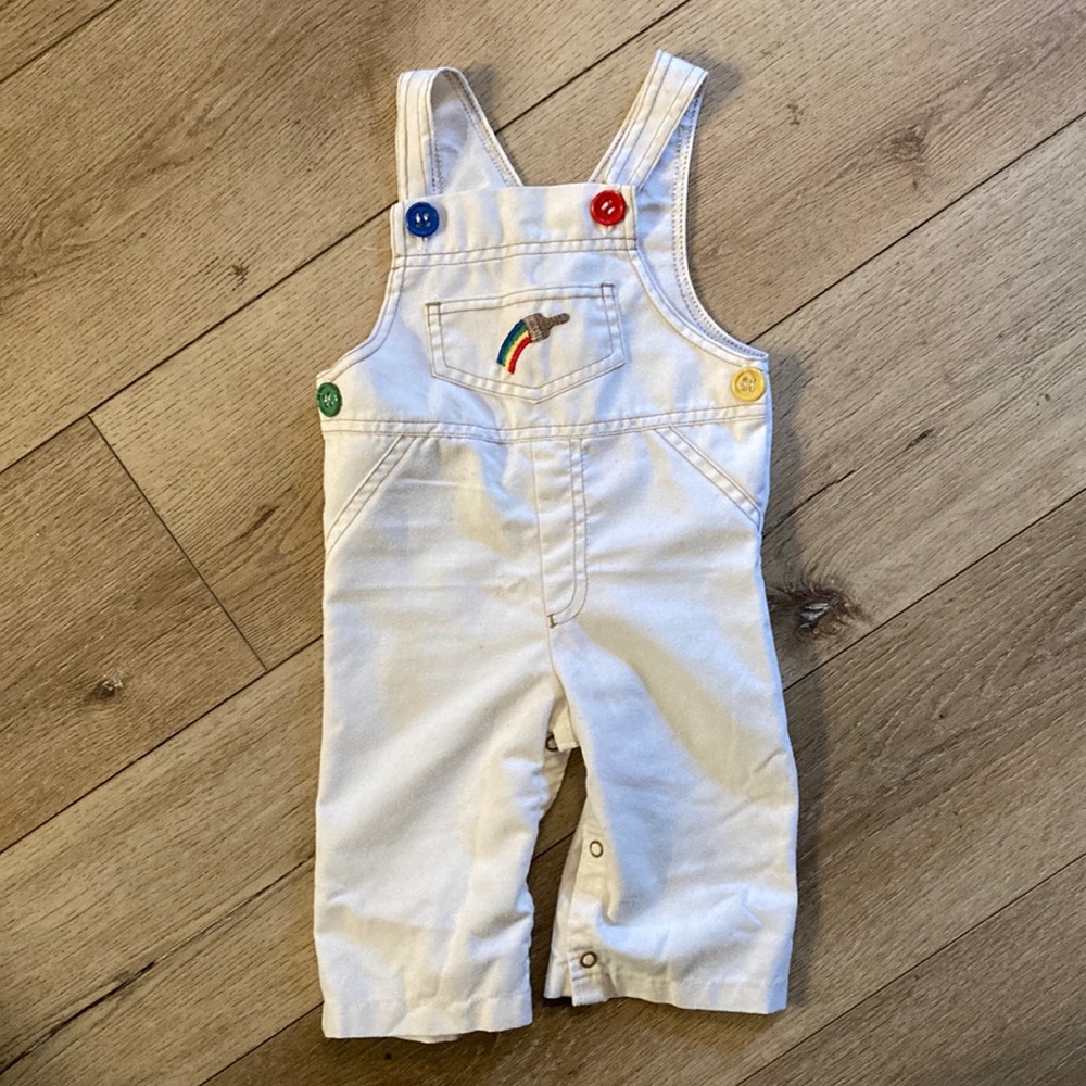 Vintage Carter's Cream Overalls with Rainbow and Colorful Buttons